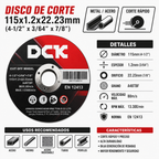 Pack 25 Discos De Corte A46 Acero Metal 115x1.2 Dck Tbf Negro