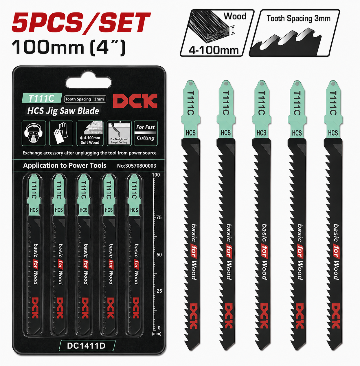 Set 5 Hojas De Sierra Caladora T111c Dck 100mm 4  Madera